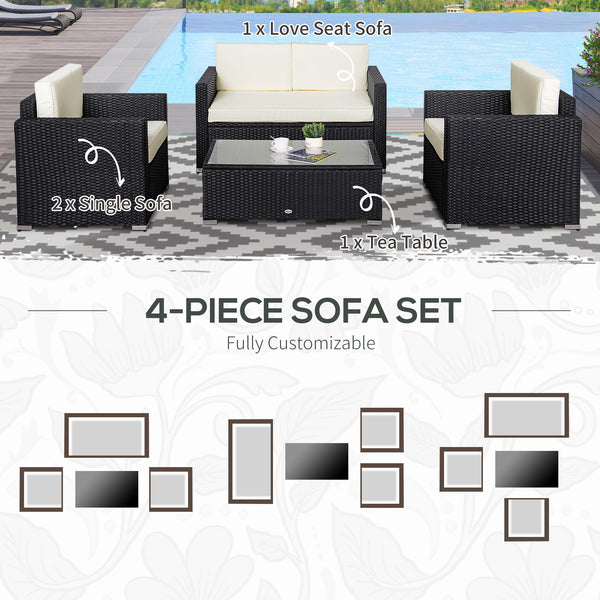 4 Piece Rattan Wicker Sofa Set with Cushions, Luxury Sectional, Coffee Color