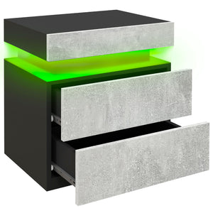 Bedside table with LED lighting and 2 drawers, cement gray