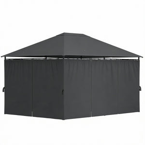 Gazebo 10 x 13, flexible steel frame, 6 removable curtains, dark grey