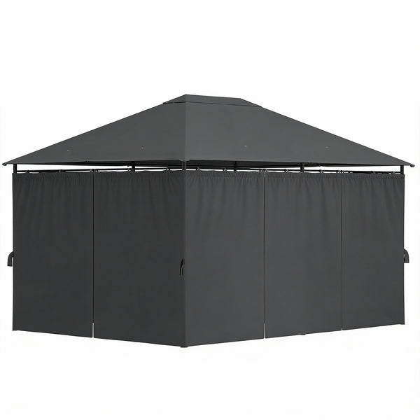 Gazebo 10 x 13, flexible steel frame, 6 removable curtains, dark grey