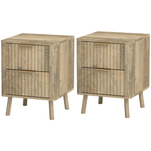 Set of 2 bedside tables with fluted handles and drawers, oak effect