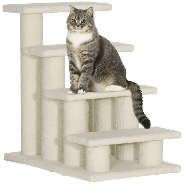 4-Tier Pet Staircase with Scratching Post, Cream White