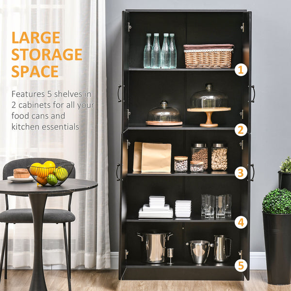 Storage unit with 4 hinged doors and adjustable shelves, black