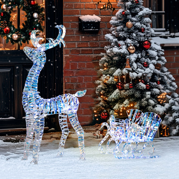 Illuminated Christmas reindeer with sleigh
