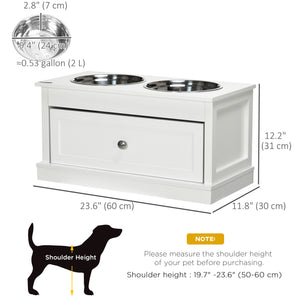 Raised Dog Bowls with Storage Drawer for Large Dogs, White
