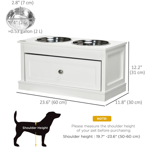 Raised Dog Bowls with Storage Drawer for Large Dogs, White