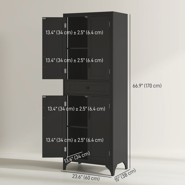 Kitchen cabinet/pantry with 2 shelves, 4 doors, black