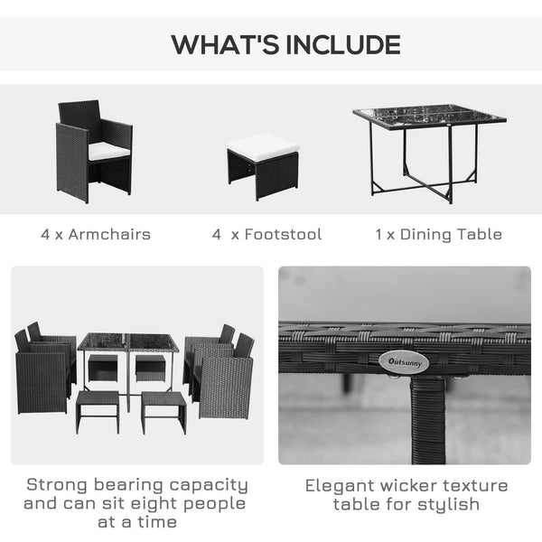 9-piece outdoor dining set in woven resin, white