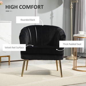 Modern fabric accent chair with gold metal legs, black