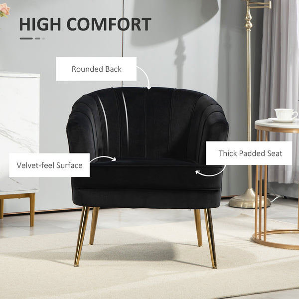 Modern fabric accent chair with gold metal legs, black