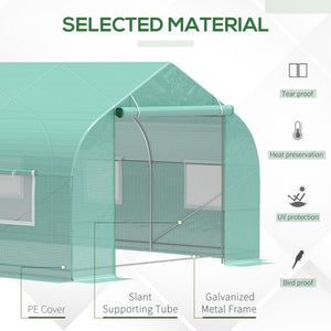 Outdoor greenhouse with 2 anchor points and stable structure, green