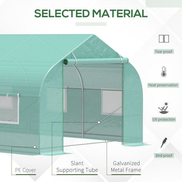 Outdoor greenhouse with 2 anchor points and stable structure, green