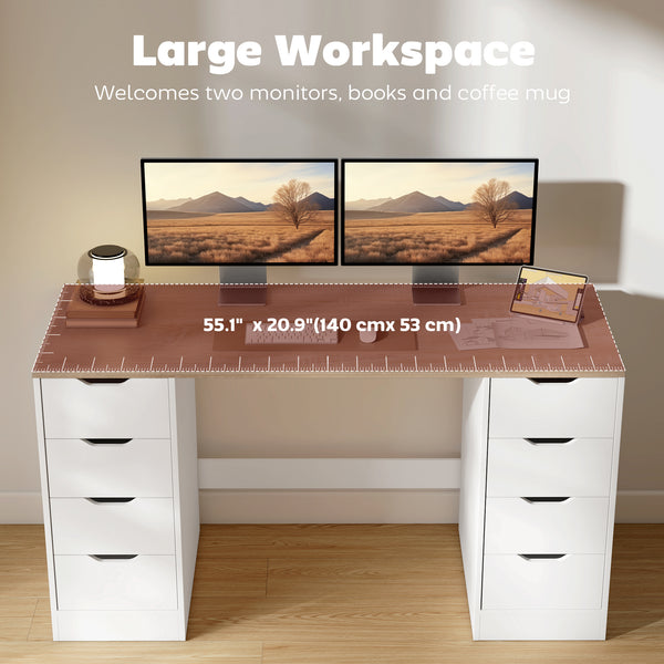 Modern 8-Drawer Desk for Office or Living Room, White