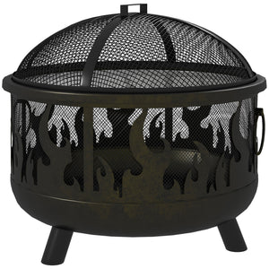 Metal wood-burning fireplace with lid and handles for a poker, black