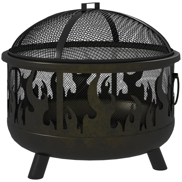 Metal wood-burning fireplace with lid and handles for a poker, black