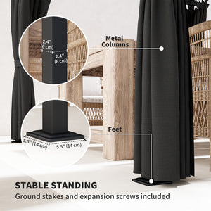 10' x 20' Retractable Metal Pergola with Sidewalls, UPF30+ Outdoor Gazebo, Black