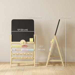 Double-sided children's easel with abacus and clock, natural wood