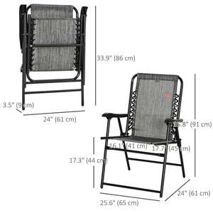 Folding outdoor chair with armrests and elastic backrest, grey