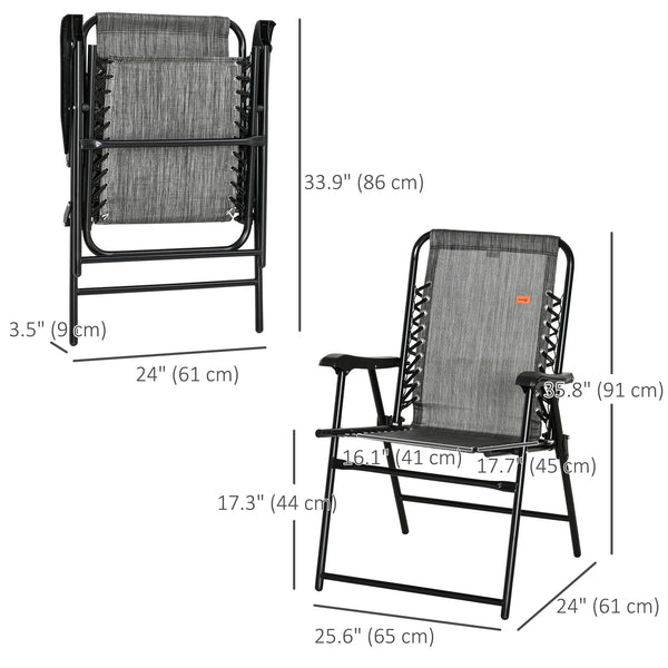 Folding outdoor chair with armrests and elastic backrest, grey