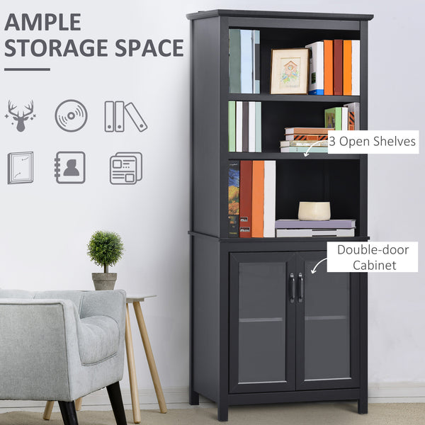3-Tier Bookcase with Glass Doors and Adjustable Shelves, Black
