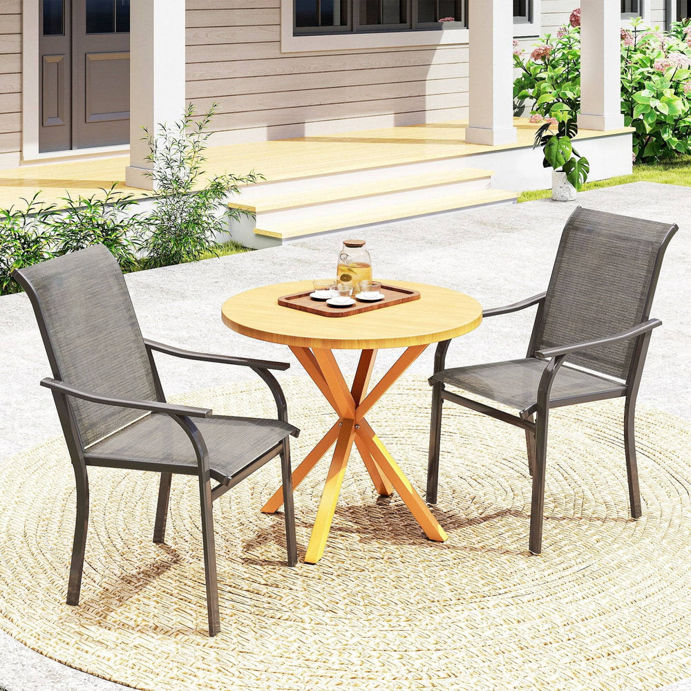 Set of 2 Patio Chairs with Armrests and High Back, Brown