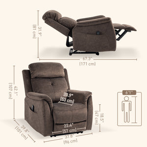 Manual Recliner Chair with Vibration Massage and Side Pockets, Brown