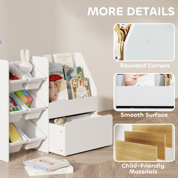 3-Tier Toy Shelf and Storage Unit with 6 Removable Bins and a Box for Children's Room, White