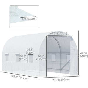 Portable tunnel greenhouse with door and ventilation window, white