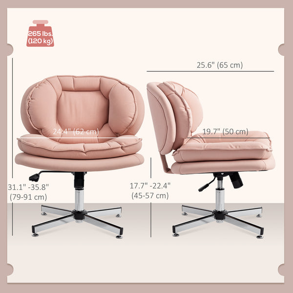 Pink armless office chair upholstered in faux leather