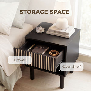 Modern nightstand with drawer and open shelf – Black