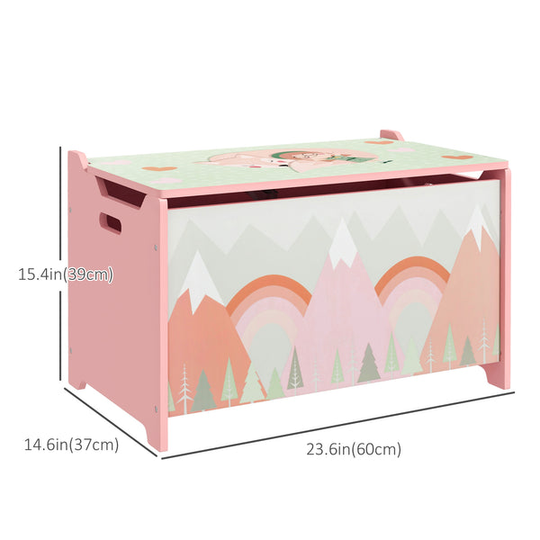 Children's toy box with lid and safety hinges, pink