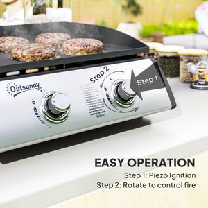 2-burner liquid propane gas barbecue, portable and tabletop, ideal for camping and picnics, silver.