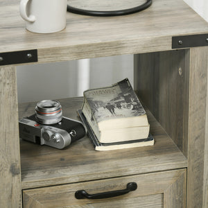 Farmhouse Style Side Table with Storage, Gray