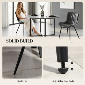 Set of 2 upholstered faux leather dining chairs with backrest and steel legs, black