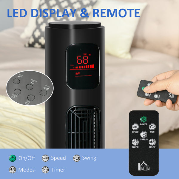Freestanding Tower Fan with Oscillation, 3 Speeds, 12-Hour Timer, LED Sensor Panel, Remote Control, Black
