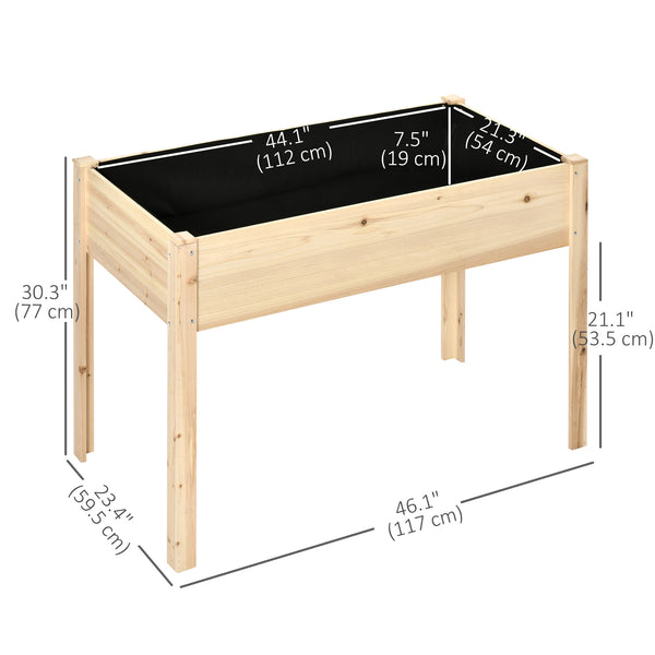 Raised wooden planter with non-woven lining
