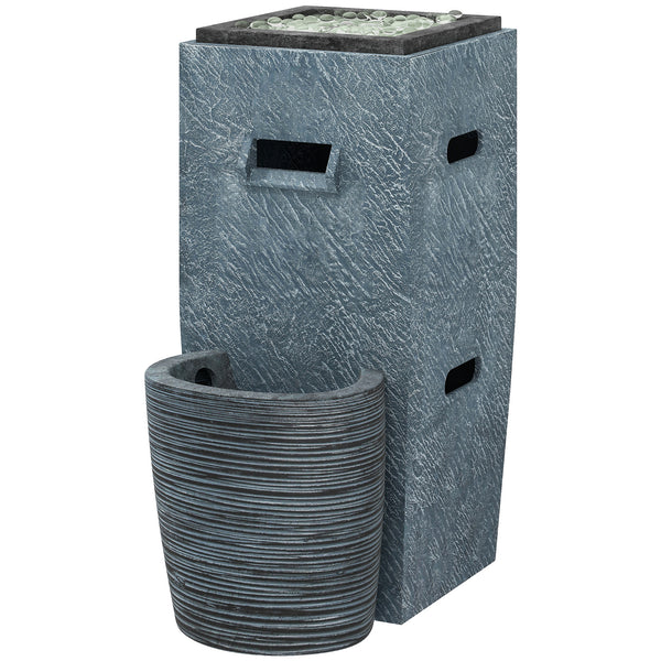 15,000 BTU propane fireplace with LED lighting and fountain, gray 