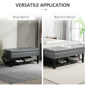 Upholstered Ottoman Shoe Bench in Faux Leather, Grey