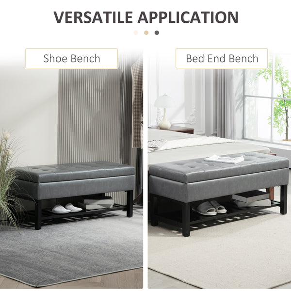 Upholstered Ottoman Shoe Bench in Faux Leather, Grey