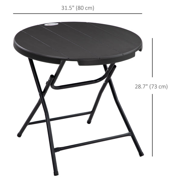 Round folding patio table with HDPE top and steel frame, dark grey