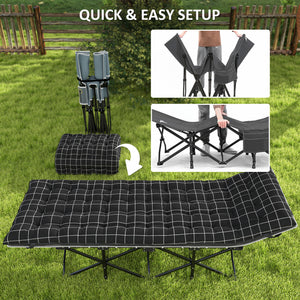 Adult camp bed with mattress, storage pocket, carrying bag, maximum load 150 kg, black