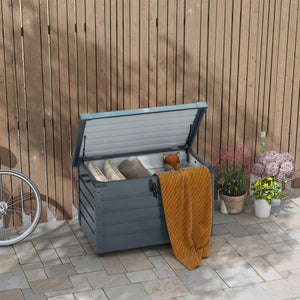 Waterproof garden storage box with wheels and handles, dark grey