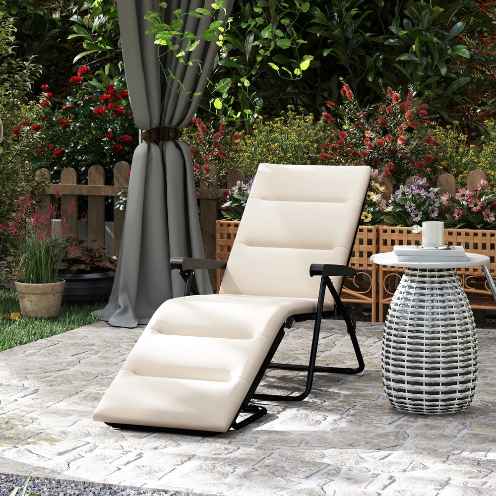 Reclining lounge chair with 6-position adjustable backrest, beige