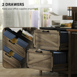 Country Style 2-Drawer Filing Cabinet with Adjustable Hanging Bars for Letter, A4, Legal Size, Grey