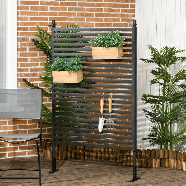 Brown metal garden fence with pickets 