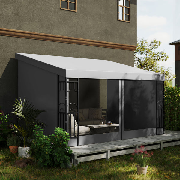 10' x 13' Wall Pergola with 2 Curtains and 2 Nets, UV Resistant, for Patio, Light Grey