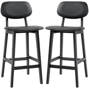 Set of 2 faux leather bar stools with solid wood legs, black