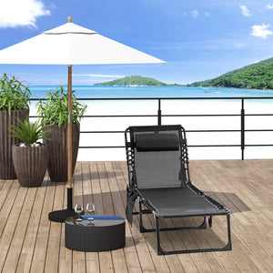 Folding chaise lounge with adjustable backrest and removable cushion, black 