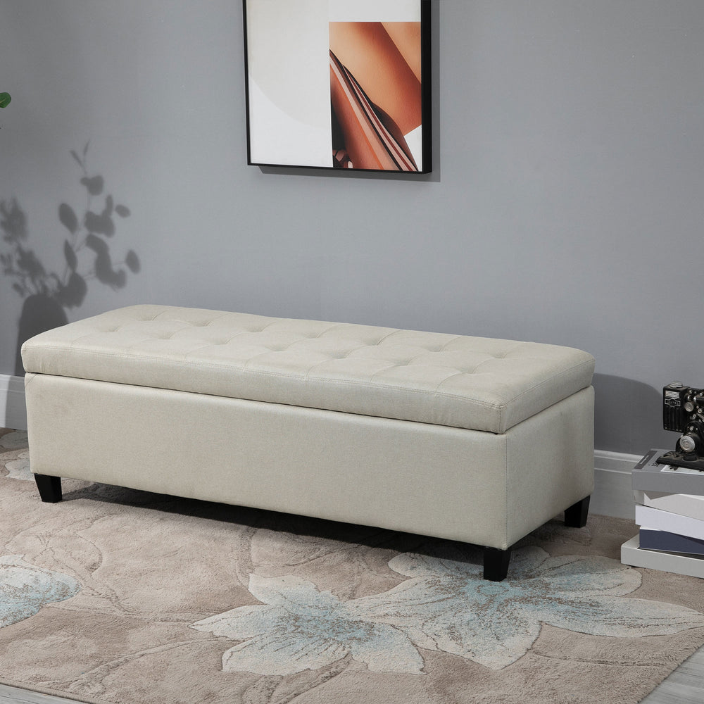 Rectangular upholstered entrance bench, beige