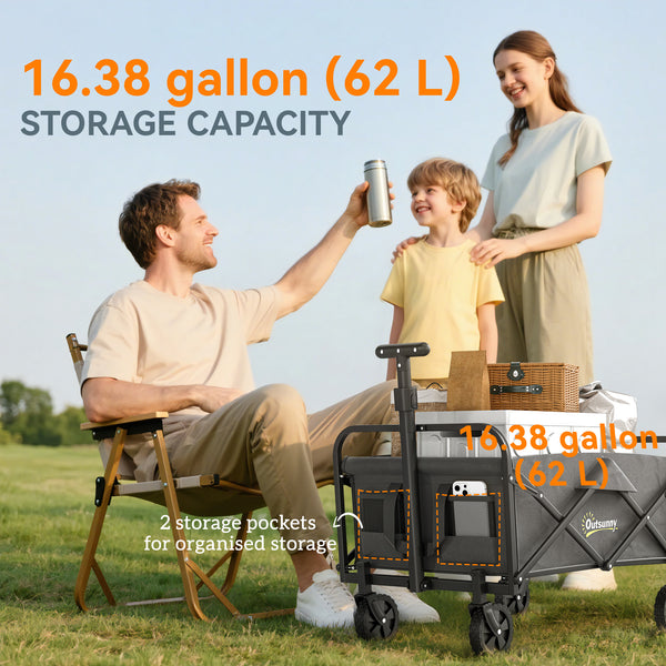 Collapsible Folding Garden Cart, Heavy Duty Lawn Wagon with Universal Wheels and Adjustable Handle, Grey